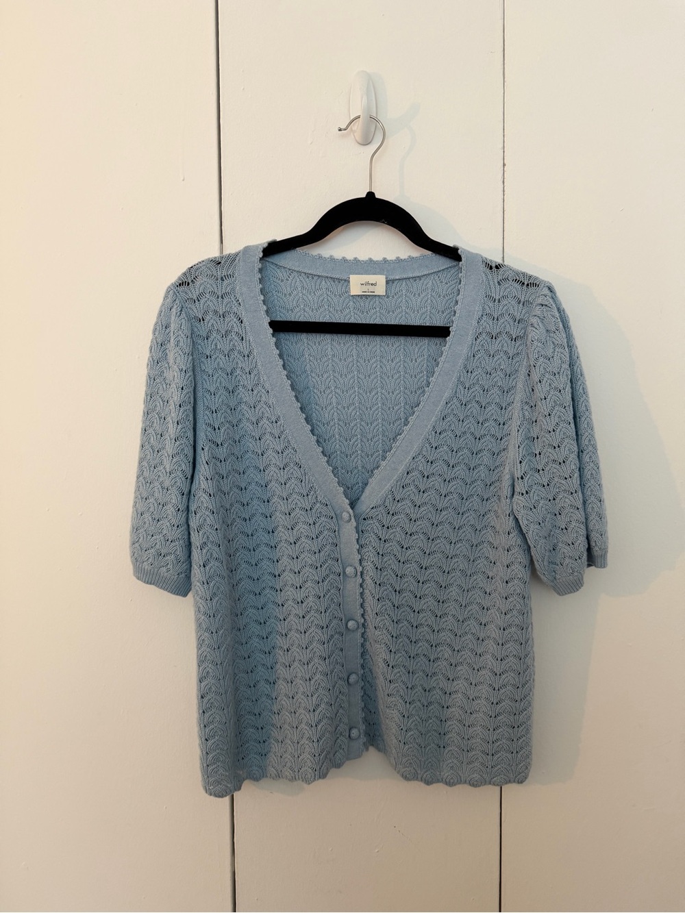 Aritzia Light Blue Knit Short Sleeve Cardigan
